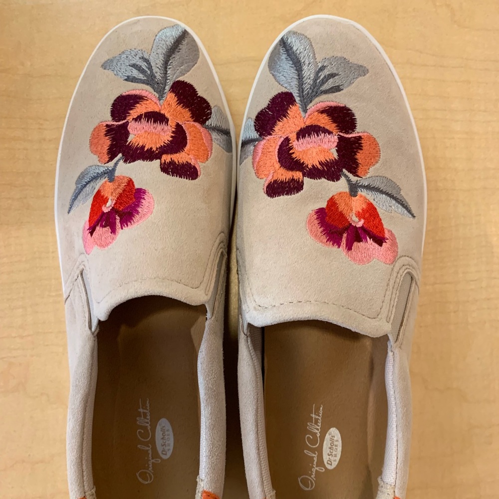 Embroidered suede slip-ons size 8